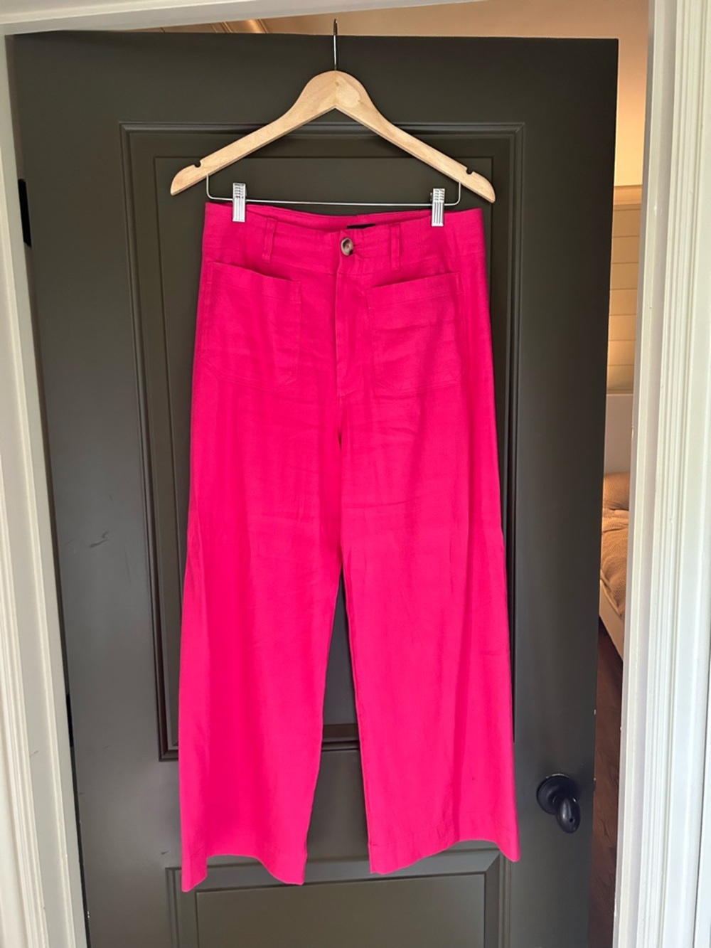Anthropologie Maeve Colette Bright Pink Cropped Wide-Leg Pants - Size 28